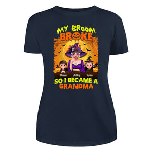 Yellow And Orange Grandma Witch - Personalized Shirt - Women Tee Navy