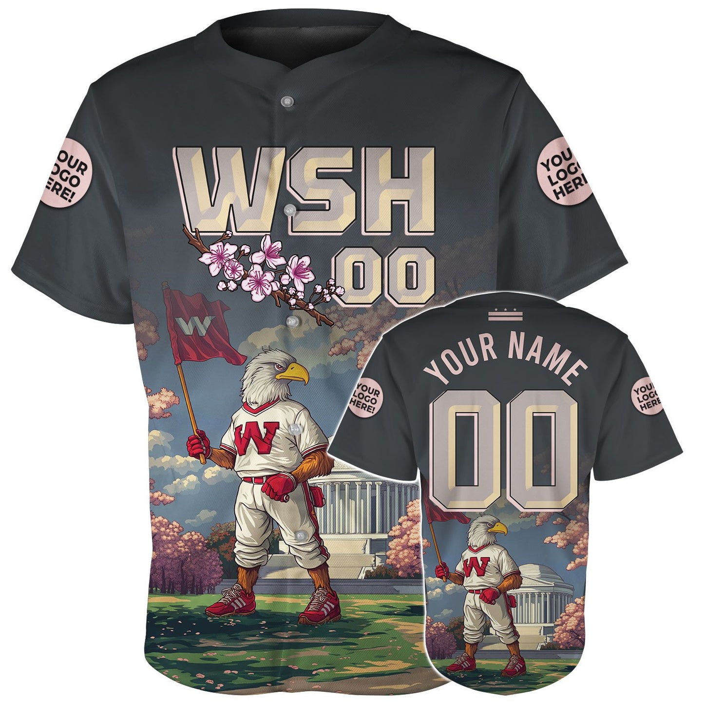 Washington Jefferson Memorial American Eagle Mascot Custom Name Baseball Jerseys For Men & Women