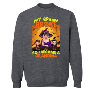 Yellow And Orange Grandma Witch - Personalized Shirt - Sweatshirt Dark Heather