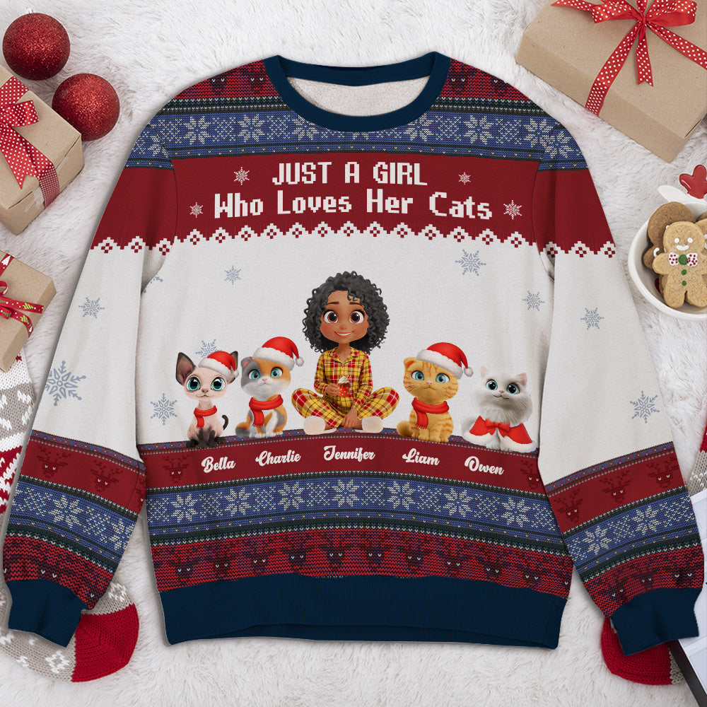 Just A Girl And Her Lovely Cats - Personalized All-Over-Print Sweatshirt