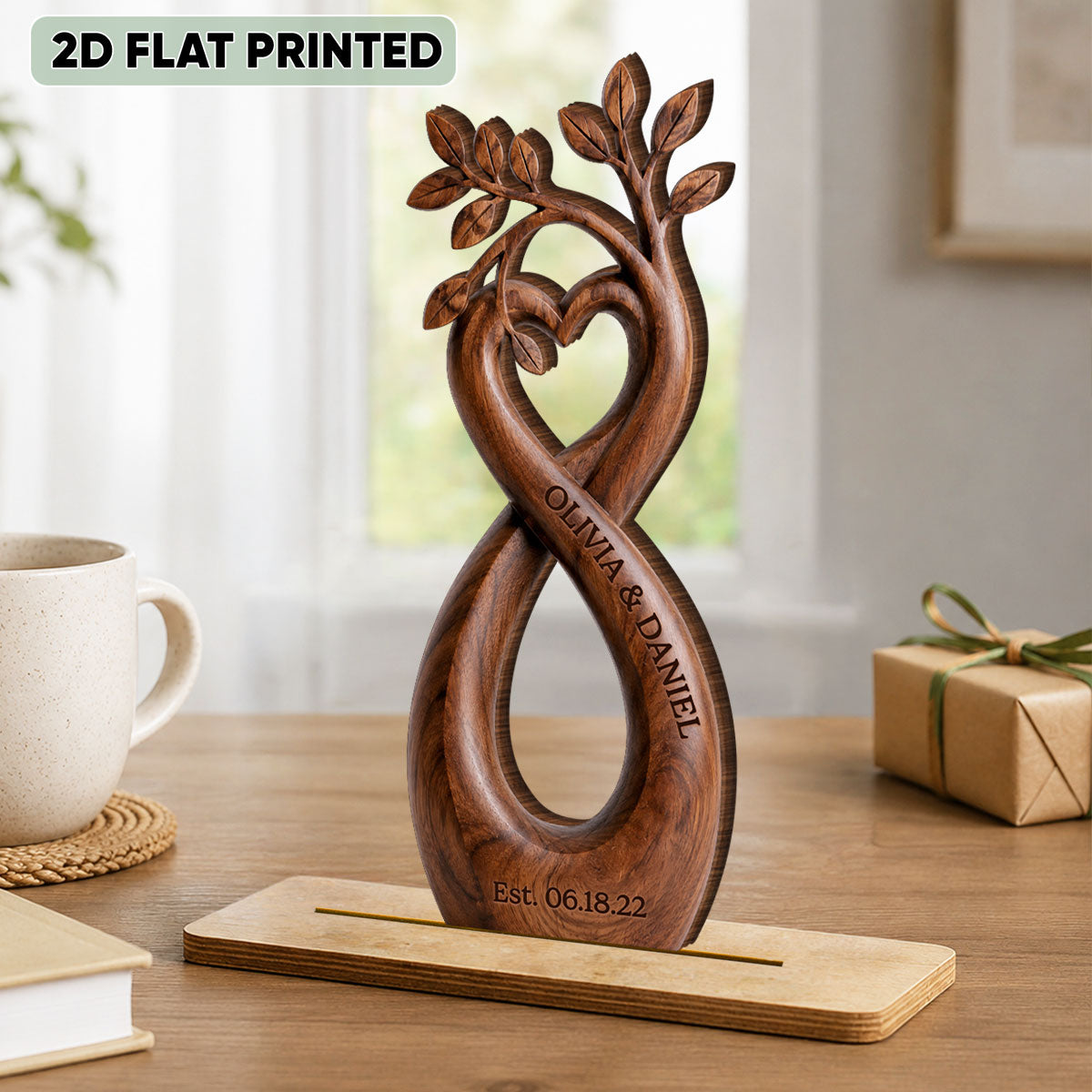 Infinity Heart Tree Couple - Personalized 2-Layered Wooden Plaque - Gift For Wife, Husband