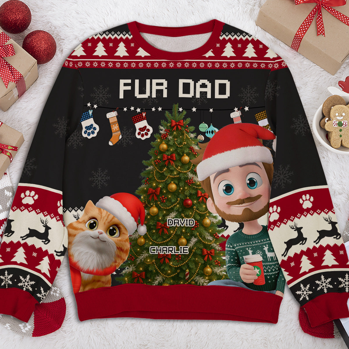 Fur Mom Dad This Pawliday - Personalized All-Over-Print Sweatshirt