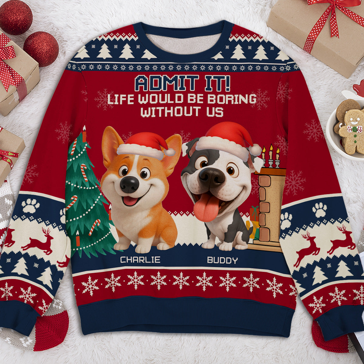 Snowy Pawlidays Dog Cartoon - Personalized All-Over-Print Sweatshirt