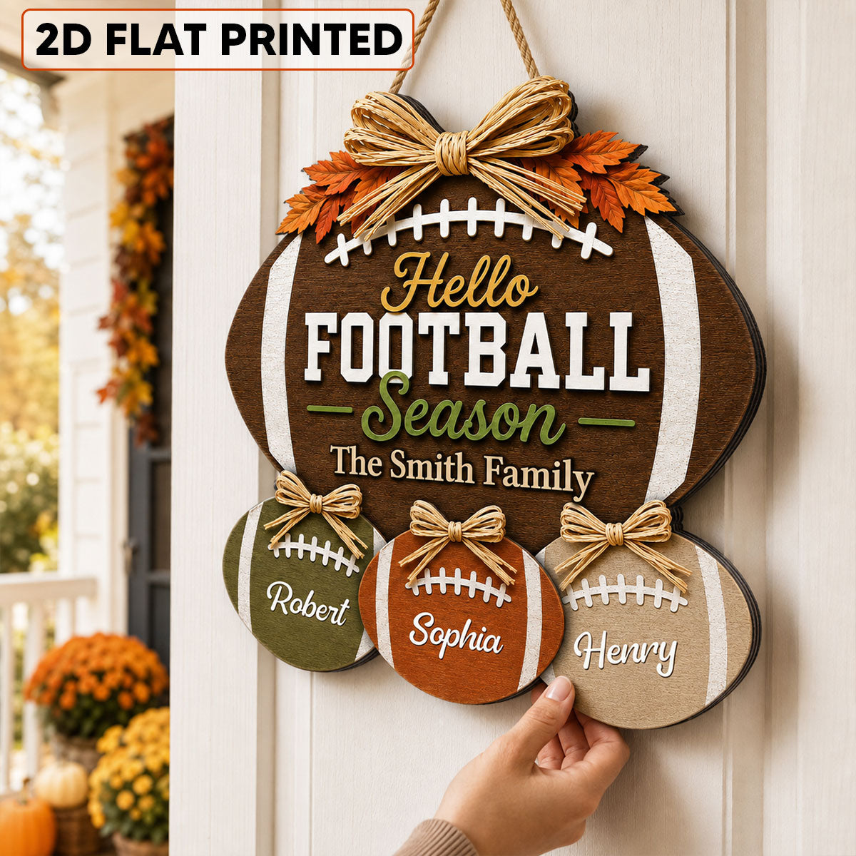 Family Hello Football Season - Personalized Wood Sign - Football Season Decor For Family (Up To 8 Members)