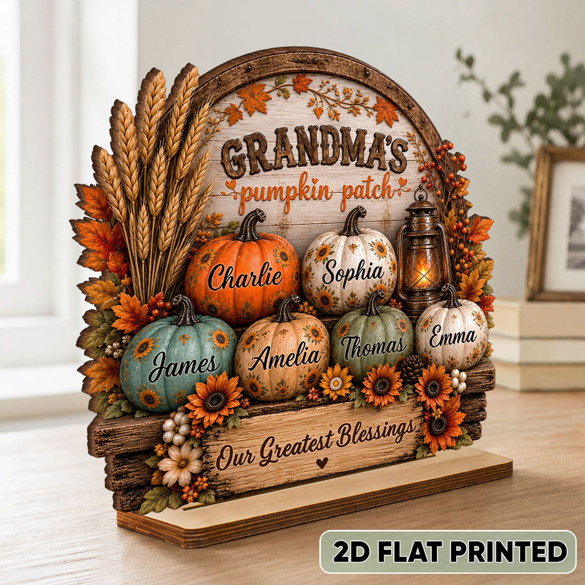 Grandma's Pumpkin Patch Fall Farmhouse Decoration - Personalized 2-Layered Wooden Plaque - Gift For Grandma, Kids