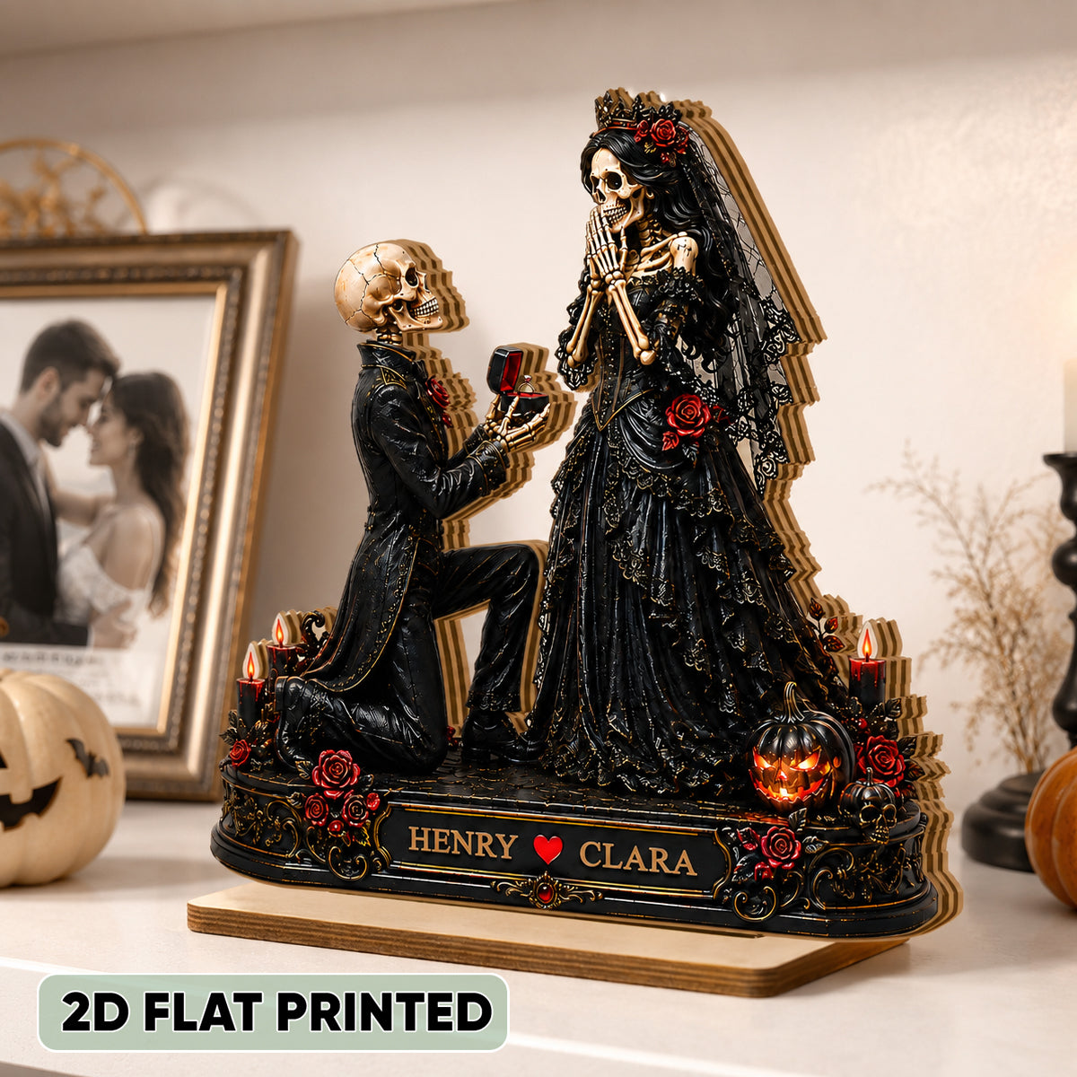 Skeleton Couple Marriage Proposal - Personalized 2-Layered Wooden Plaque - Gift For Wife, Husband