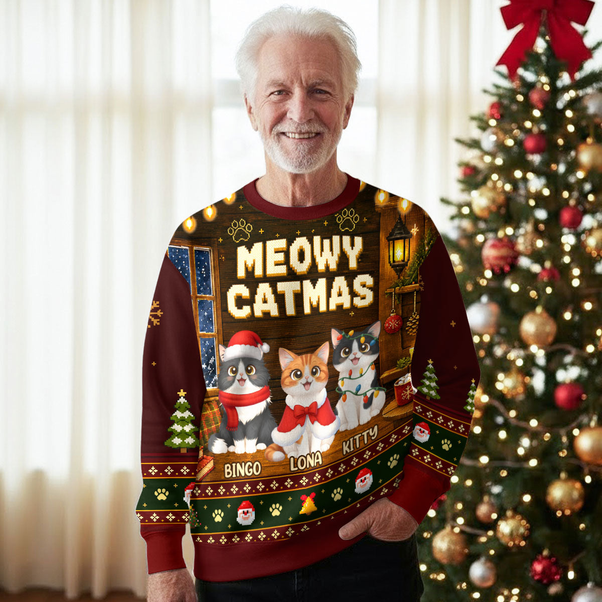 Christmas Meowy - Personalized All-Over-Print Sweatshirt