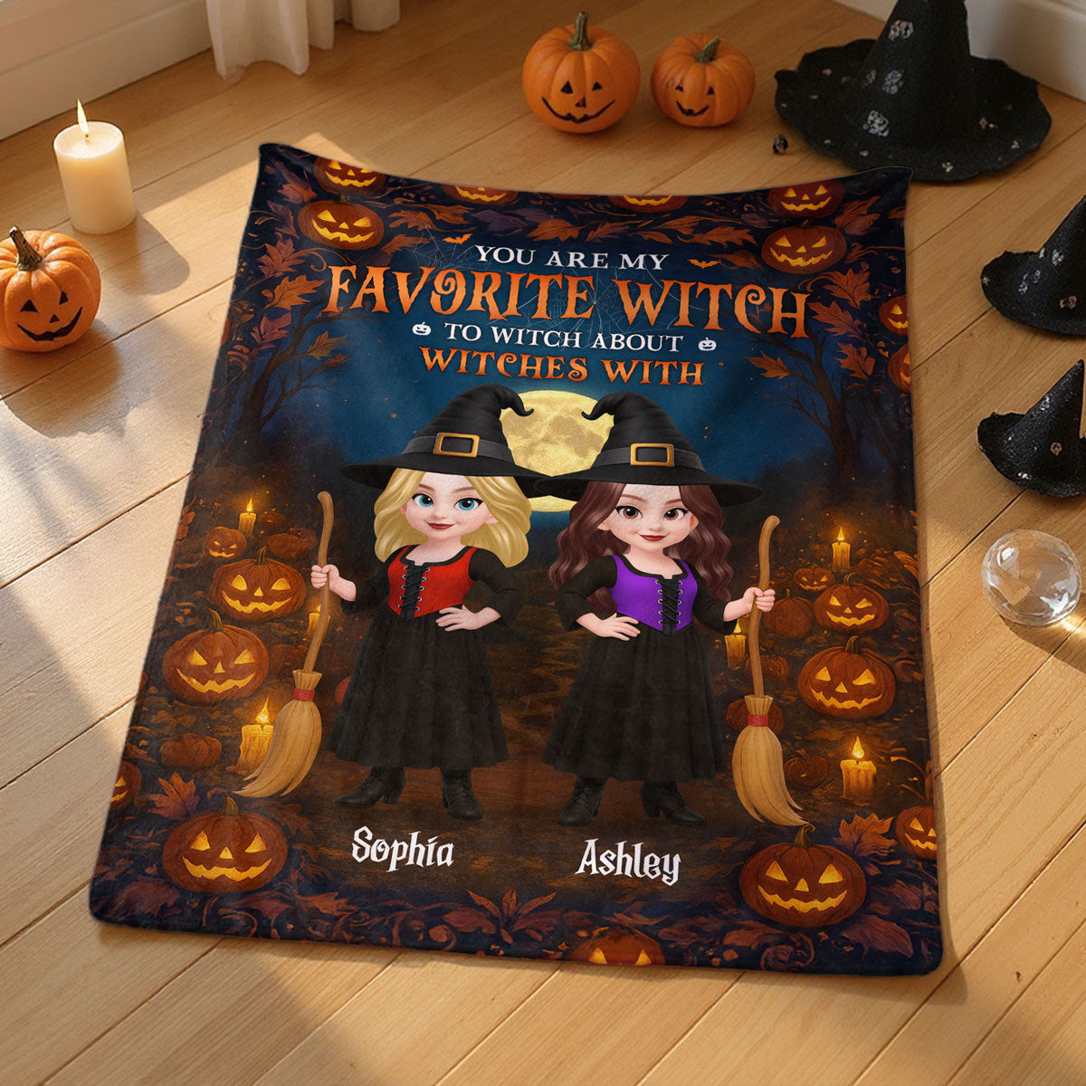Halloween Magical Theme Witches Besties - Personalized Fleece Blanket