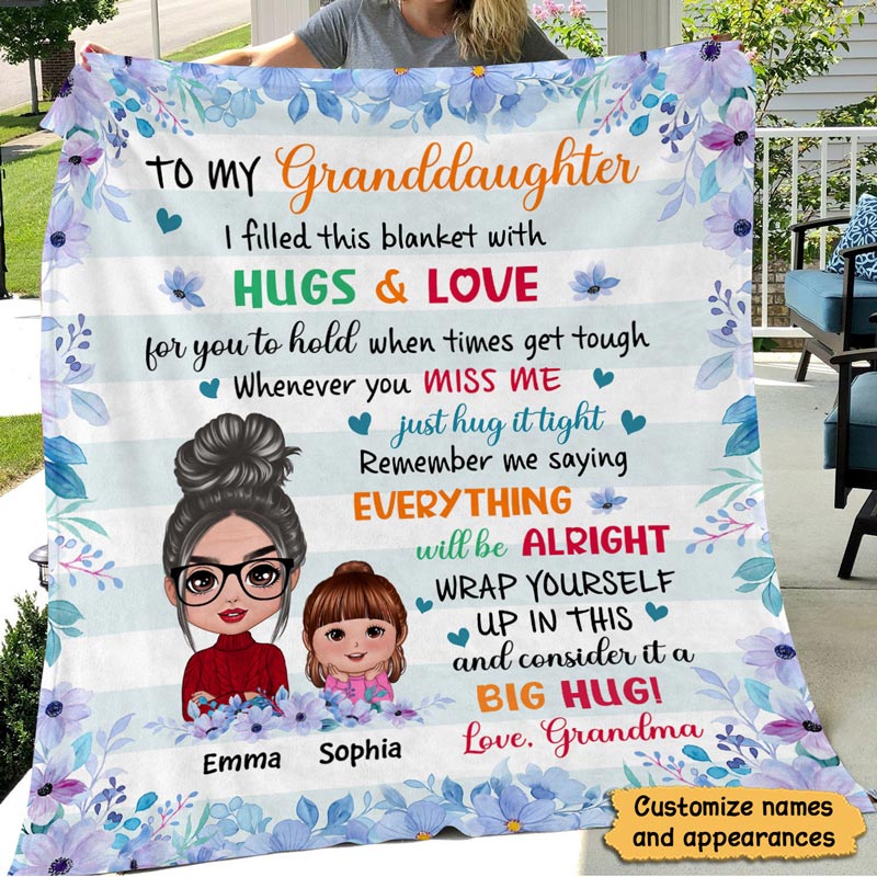 Blue Purple Flowers To My Granddaughter Grandson - Personalized Fleece Blanket - Gift For Granddaughter, Grandson