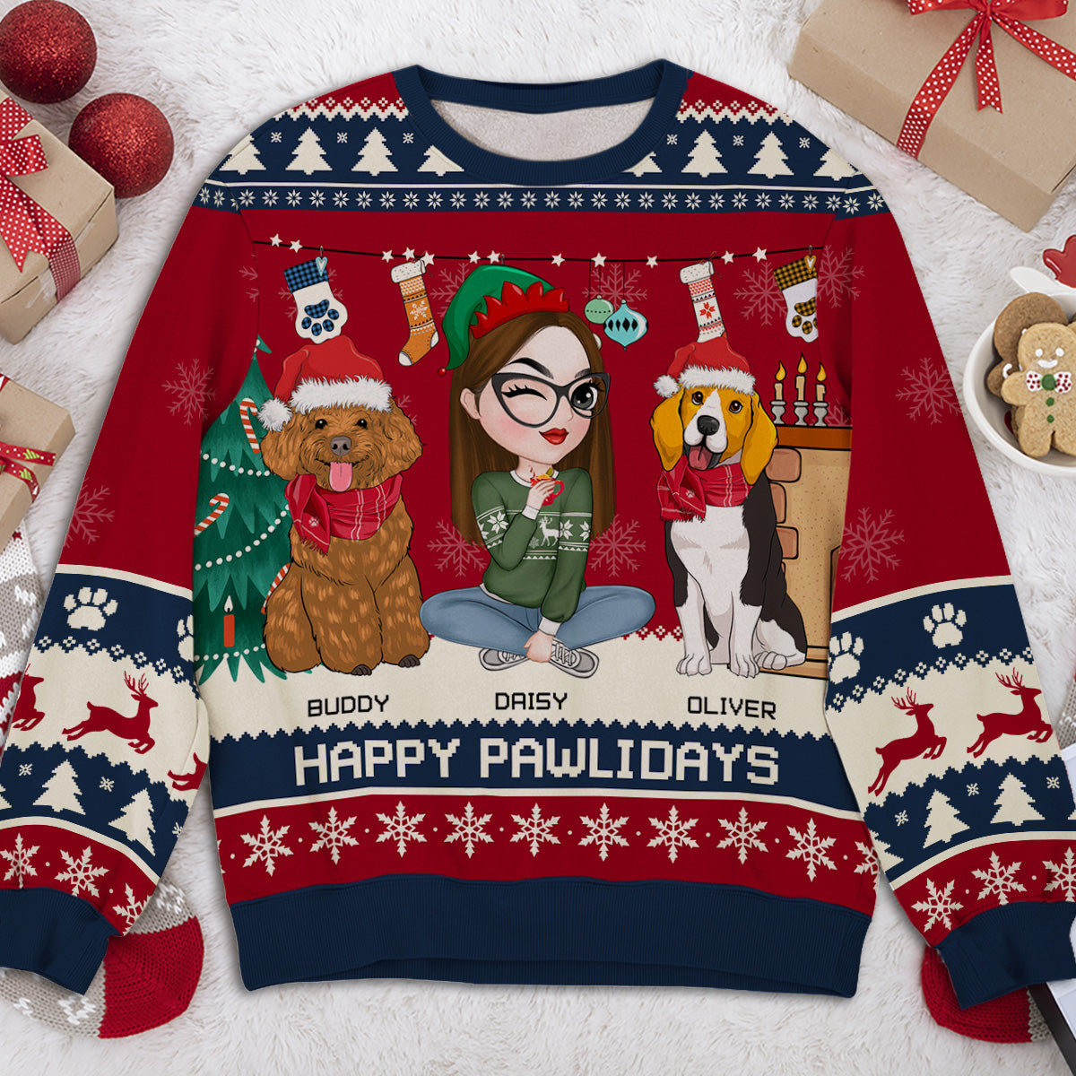 Snowy Pawlidays - Personalized All-Over-Print Sweatshirt
