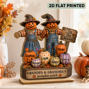 Grandma Grandpa's Pumpkin Patch Scarecrow - Personalized 2-Layered Wooden Plaque - Halloween Fall Decor for Her