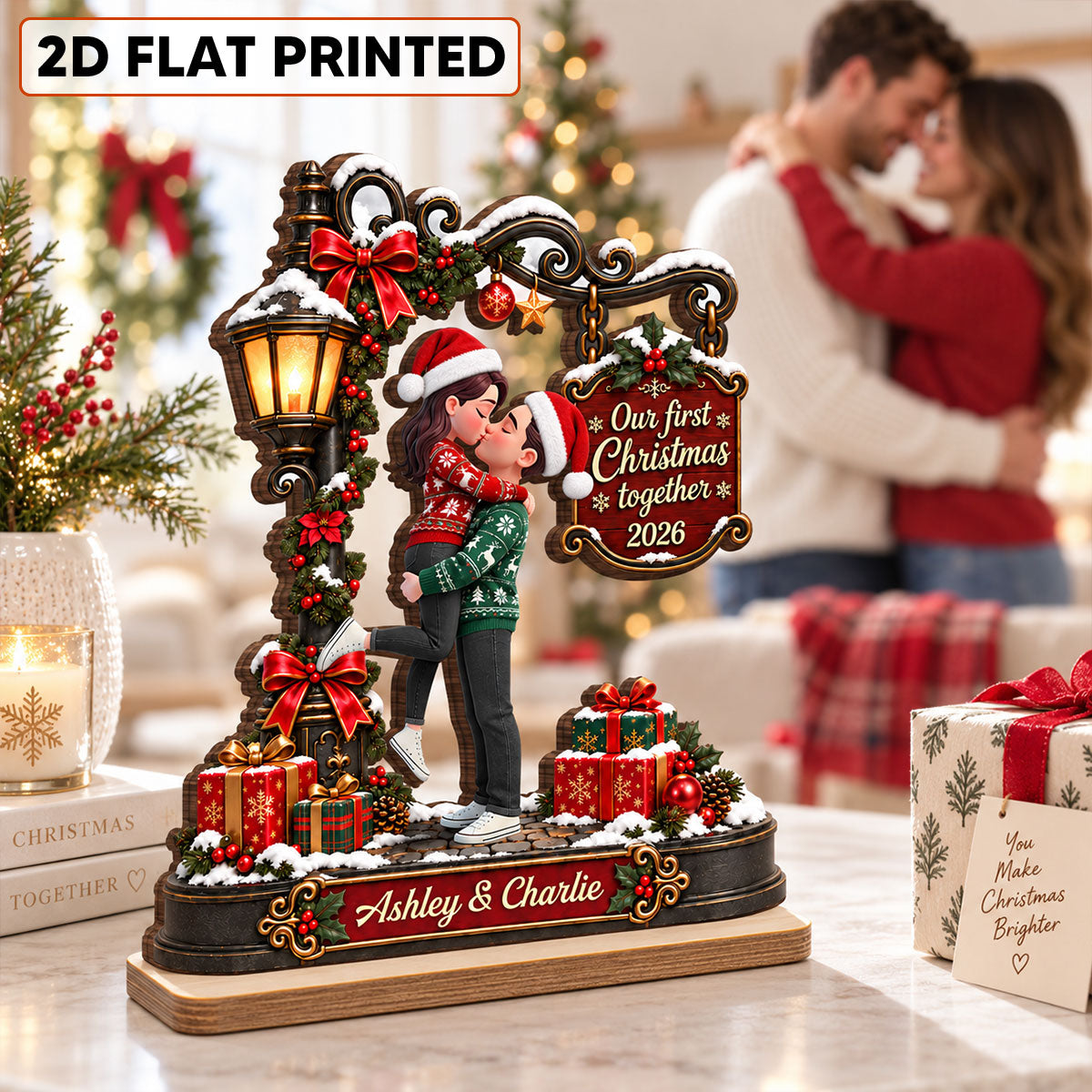 Eternal Love Couple Our First Christmas Together - Personalized 2-Layered Wooden Plaque - Christmas Gift For Wife, Husband