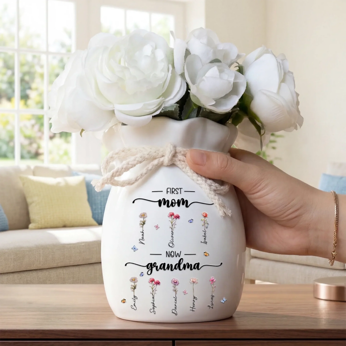 Custom Flower Vase With Ribbon - Personalized Mother's Day Birthday Gifts For Mom, Grandma - A Garden Grown From Her Heart