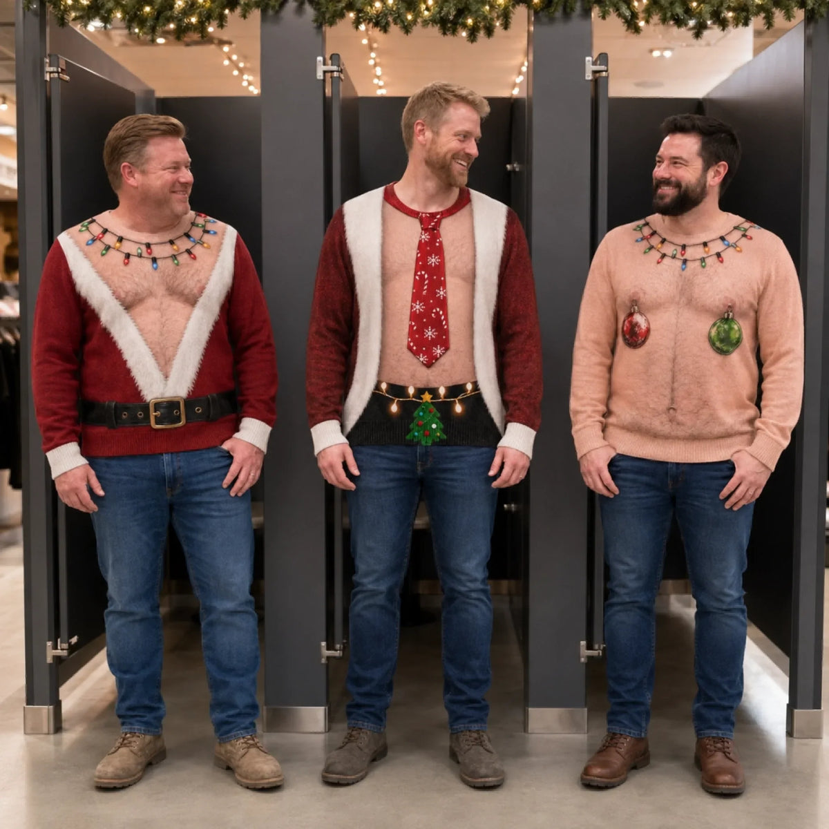Custom Funny Ugly Sweatshirt - Personalized Christmas Gifts For Husband, Son, Brother, Grandpa, Dad - Santa Abs On Full Display Today