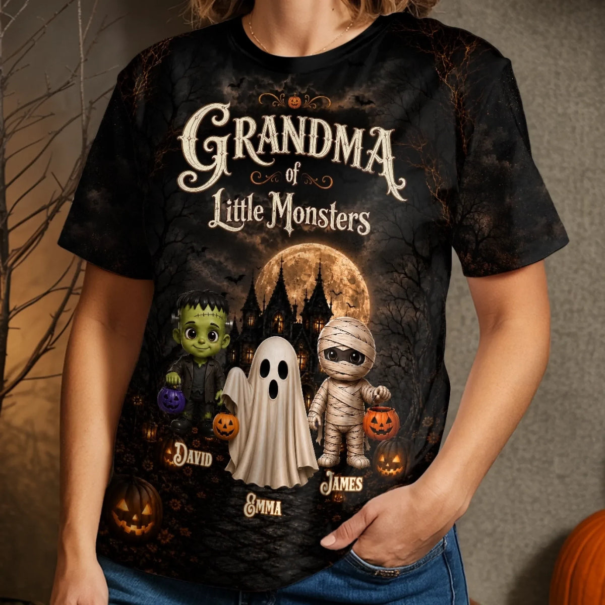 Custom Monster T-shirt - Personalized Halloween Birthday Gifts For Mom, Grandma - Grandma's Ghouls