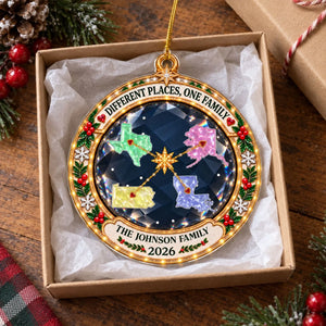 Love Keeps Us Close acrylic ornament in gift box