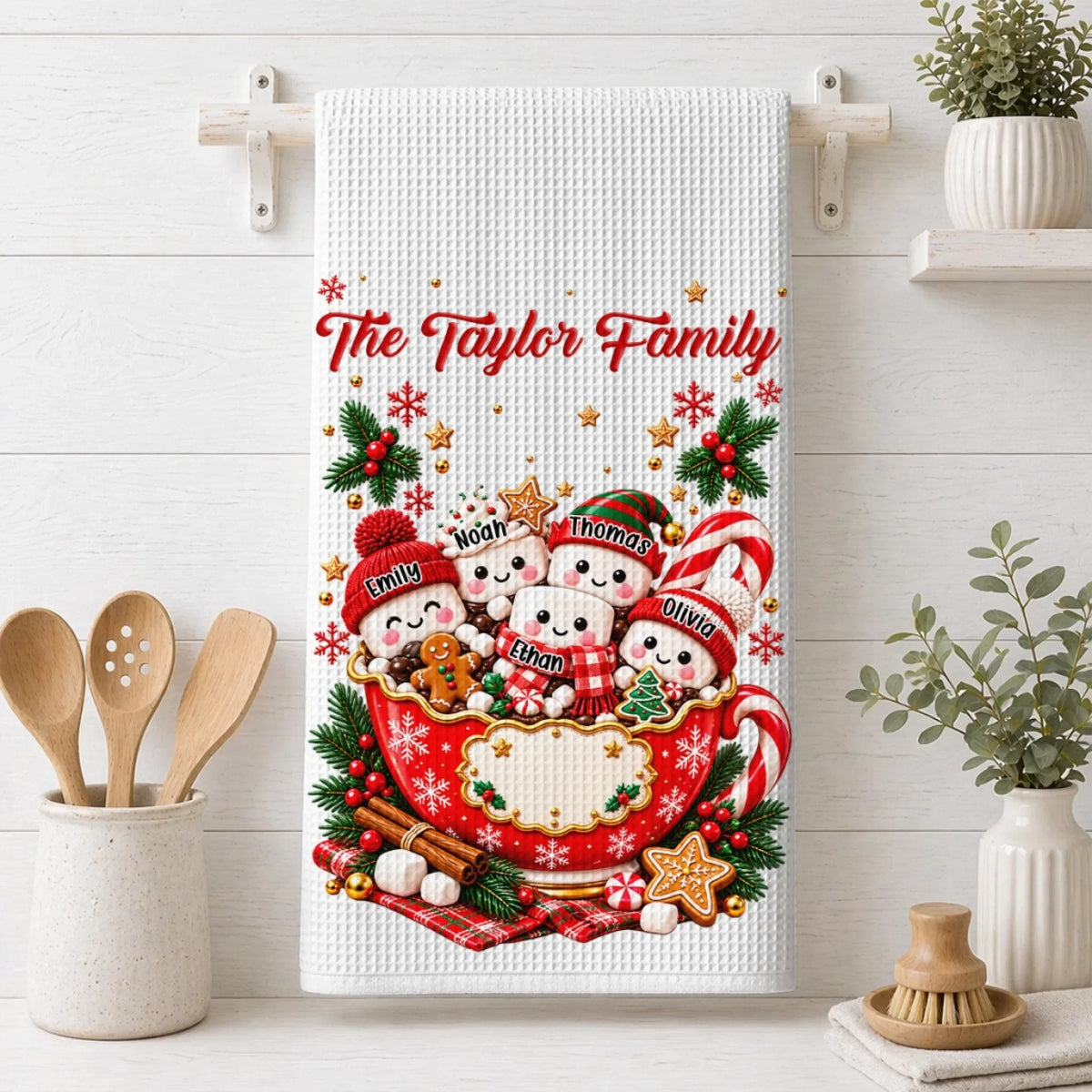 Hot Cocoa Family - Personalized Kitchen Towel - Christmas Gift For Family
