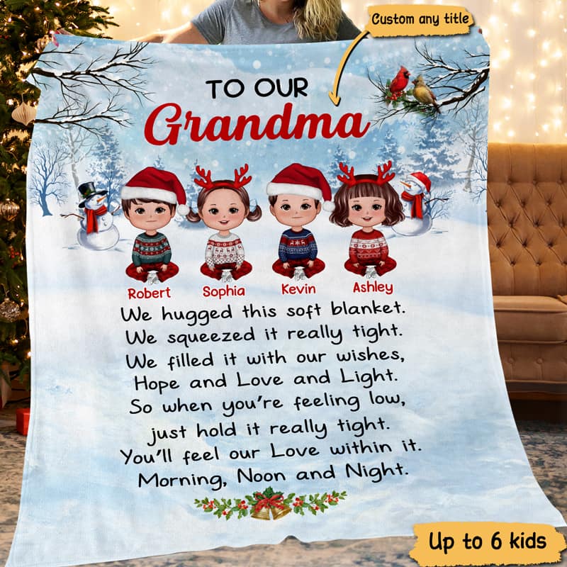 Christmas Gift For Grandma From Grandchildren - Personalized Fleece Blanket