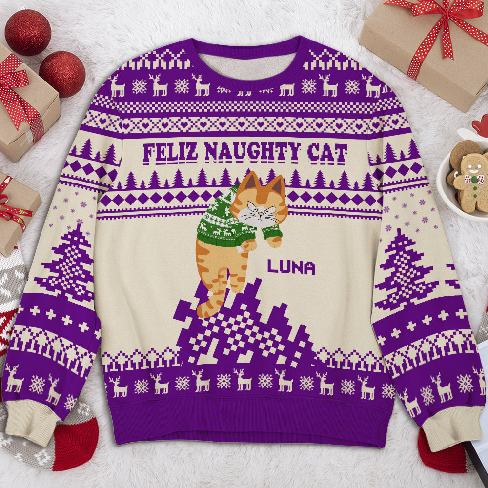 Naughty Cat Christmas - Personalized All-Over-Print Sweatshirt
