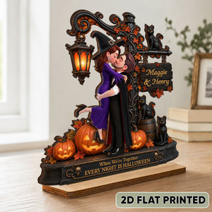 Till Death Do Us Part Kissing Couple - Personalized 2-Layered Wooden Plaque - Halloween Fall Decor for Her