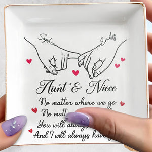 No Matter Where We Go, Linked Hands And Hearts - Personalized Custom Jewelry Dish, Square Ceramic Dish - AUNT007_SCRD