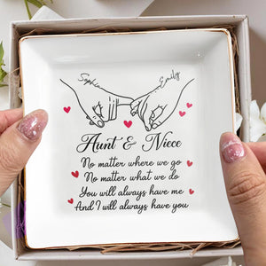 No Matter Where We Go, Linked Hands And Hearts - Personalized Custom Jewelry Dish, Square Ceramic Dish - AUNT007_SCRD