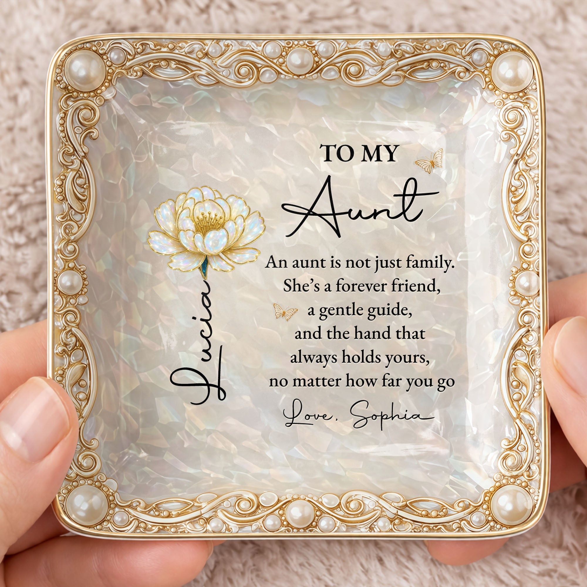 To My Aunt An Aunt Is Not Just Family Birth Month Flower - Personalized Custom Jewelry Dish, Ceramic Dish, Square Shape - AUNT013_SCRF