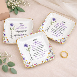 To My Aunt On My Wedding Day Custom Birth Month Flowers - Personalized Custom Jewelry Dish, Ceramic Dish, Square Shape - AUNT015_SCRF