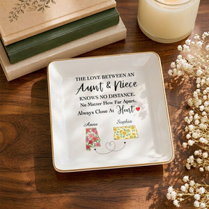 The Love Between An Aunt And Niece Flower State Art - Personalized Custom Jewelry Dish, Square Ceramic Dish - AUNT029_SCRD