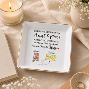 The Love Between An Aunt And Niece Flower State Art - Personalized Custom Jewelry Dish, Square Ceramic Dish - AUNT029_SCRD