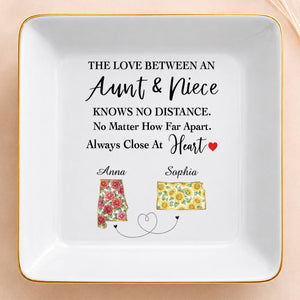 The Love Between An Aunt And Niece Flower State Art - Personalized Custom Jewelry Dish, Square Ceramic Dish - AUNT029_SCRD