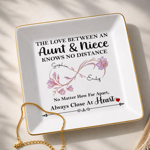 The Love Between An Aunt And Niece Birth Month Flowers Infinity - Personalized Custom Jewelry Dish, Square Ceramic Dish - AUNT031_SCRD
