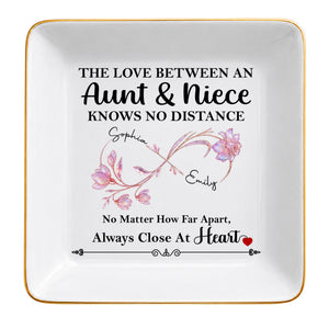 The Love Between An Aunt And Niece Birth Month Flowers Infinity - Personalized Custom Jewelry Dish, Square Ceramic Dish - AUNT031_SCRD
