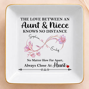 The Love Between An Aunt And Niece Birth Month Flowers Infinity - Personalized Custom Jewelry Dish, Square Ceramic Dish - AUNT031_SCRD