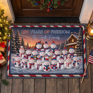America 250th Anniversary personalized snowman family doormat