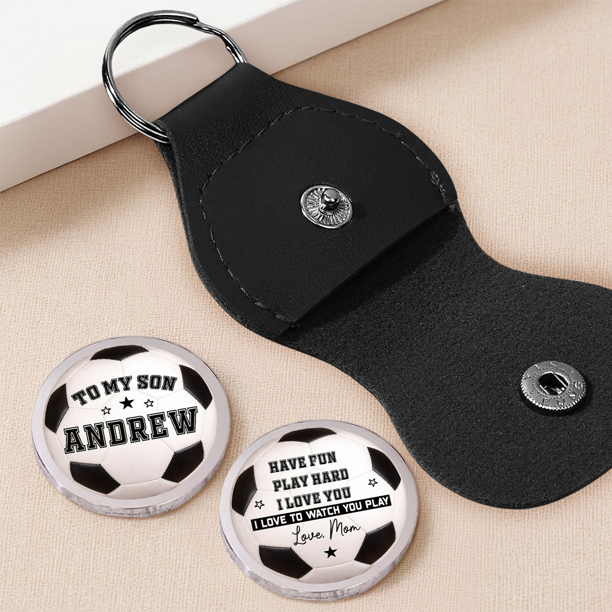To My Son Soccer Ball - Personalized Pocket Hug - Christmas Gift For Son