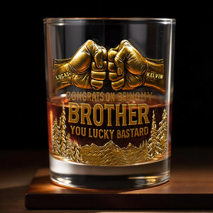 Congrats On Being My Brother, Fist Bump And Mountains Design - Personalized Custom Whiskey Glass - BRT004_RWG