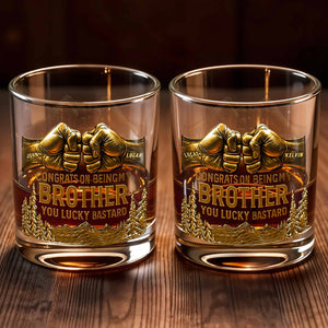 Congrats On Being My Brother, Fist Bump And Mountains Design - Personalized Custom Whiskey Glass - BRT004_RWG