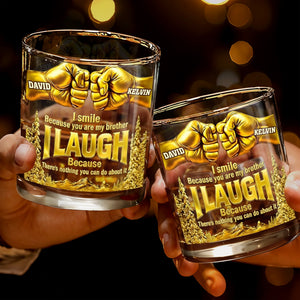 I Smile Because You Are My Brother, Fists And Wheat Design - Personalized Custom Whiskey Glass - BRT006_RWG