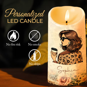 Friendship Like A Candle Coffee Cup And Flowers Design - Personalized Custom LED Candle - BST067_LECA