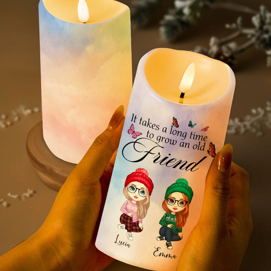 Grow An Old Friend, Two Cartoon Characters And Butterflies - Personalized Custom LED Candle - BST070_LECA