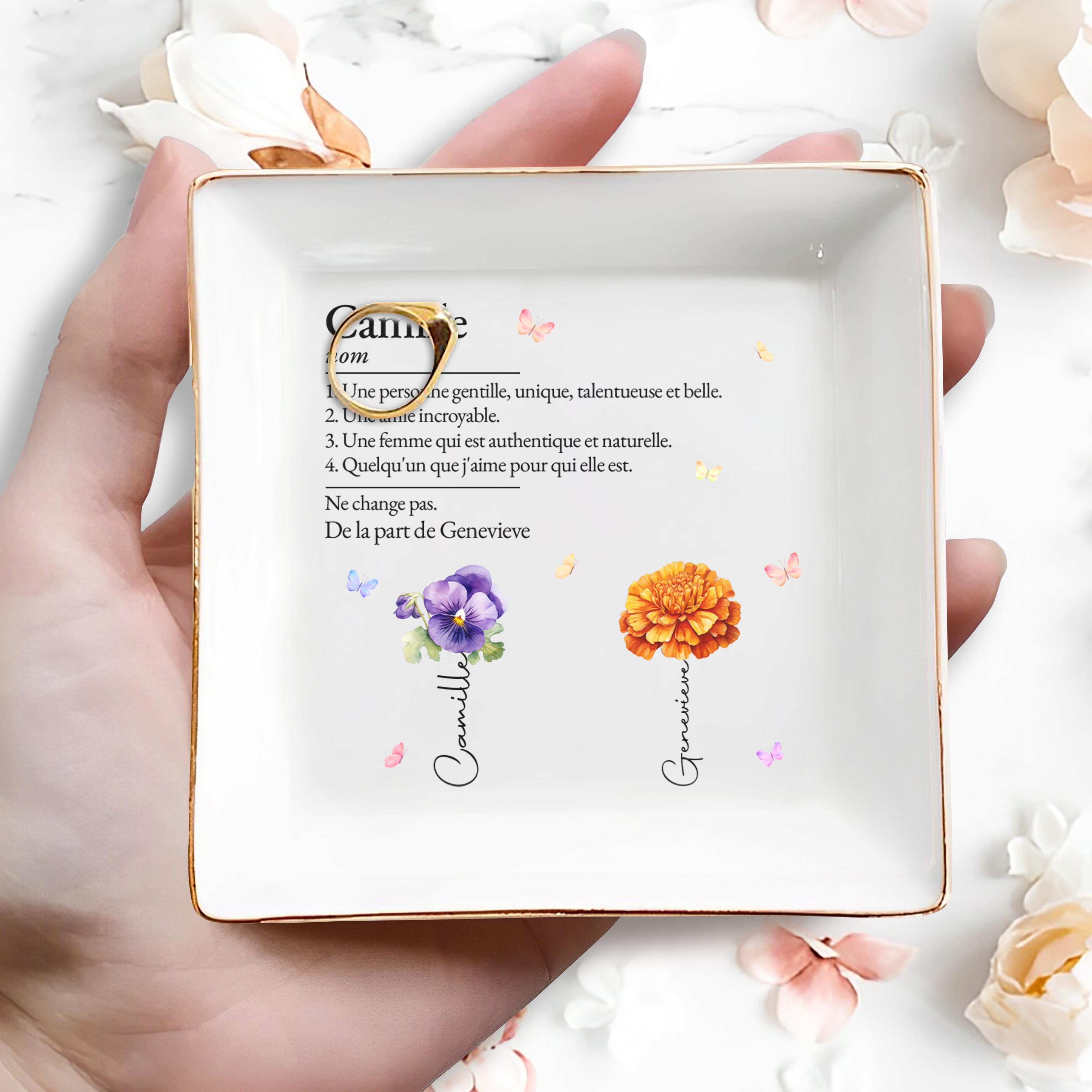 Unique, Talented, and Beautiful Cherish Authentic Self with Flowers - Personalized Custom Jewelry Dish - BST071_SCRD