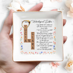 Unbiological Sisters Forever Friendship With Flowers - Personalized Custom Jewelry Dish - BST079_SCRD