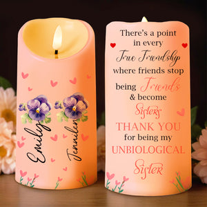 True Friendship To Unbiological Sisters With Hearts And Flowers - Personalized Custom LED Candle - BST105_LECA
