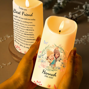I Miss You Best Friend Memorial Candle With Flower Design - Personalized Custom LED Candle - BST119_LECA
