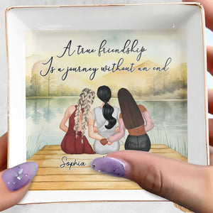 A True Friendship Is A Journey Without An End, Women On Dock - Personalized Custom Jewelry Dish, Square Ceramic Dish - BST178_SCRD