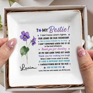 To My Bestie, Violet Flower Square Ceramic Dish - Personalized Custom Jewelry Dish, Square Ceramic Dish - BST195_SCRD