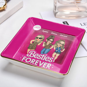 Besties Forever Female Friends Design - Personalized Custom Jewelry Dish, Ceramic Dish, Square Shape - BST227_SCRF