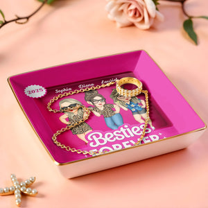 Besties Forever Female Friends Design - Personalized Custom Jewelry Dish, Ceramic Dish, Square Shape - BST227_SCRF