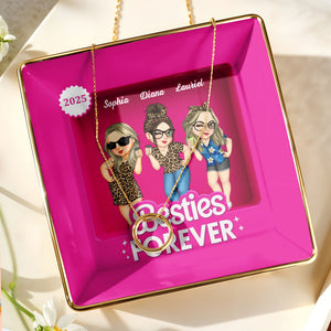 Besties Forever Female Friends Design - Personalized Custom Jewelry Dish, Ceramic Dish, Square Shape - BST227_SCRF